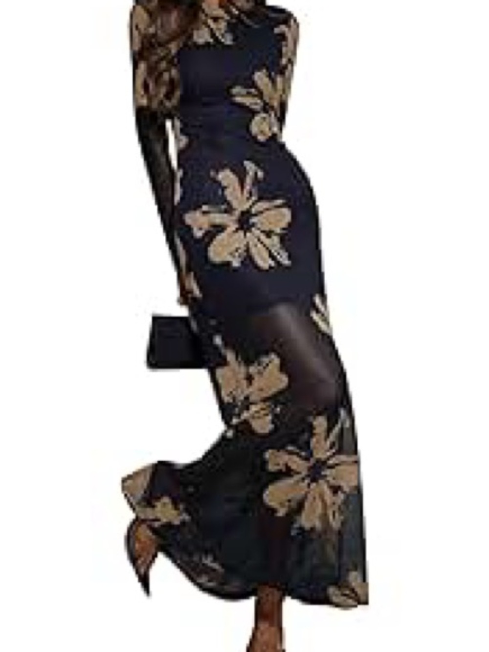 Floral Navy Maxi Dress with Beige Bloom Print